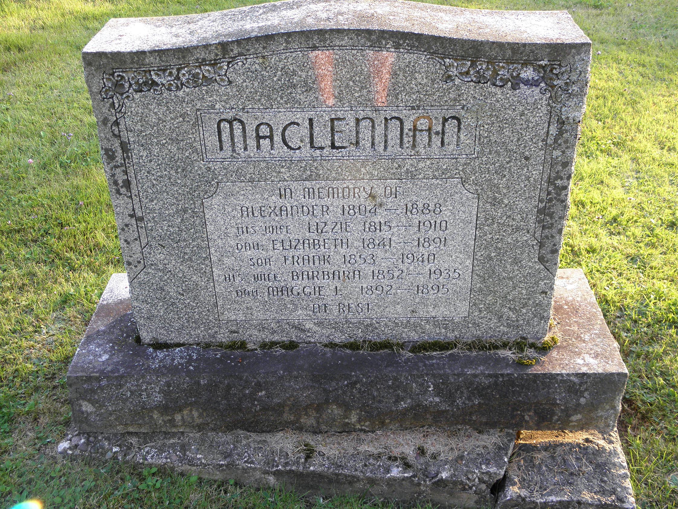 Photo of headstones/Alexander MacLennan 1804-1888 hdstn NS